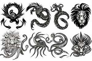 Scorpion and Lion and Fish tattoo idea