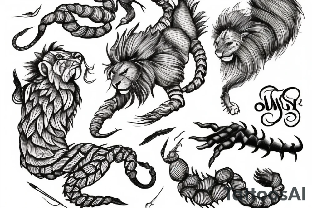Scorpion and Lion and Fish tattoo idea