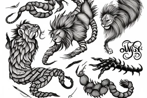 Scorpion and Lion and Fish tattoo idea