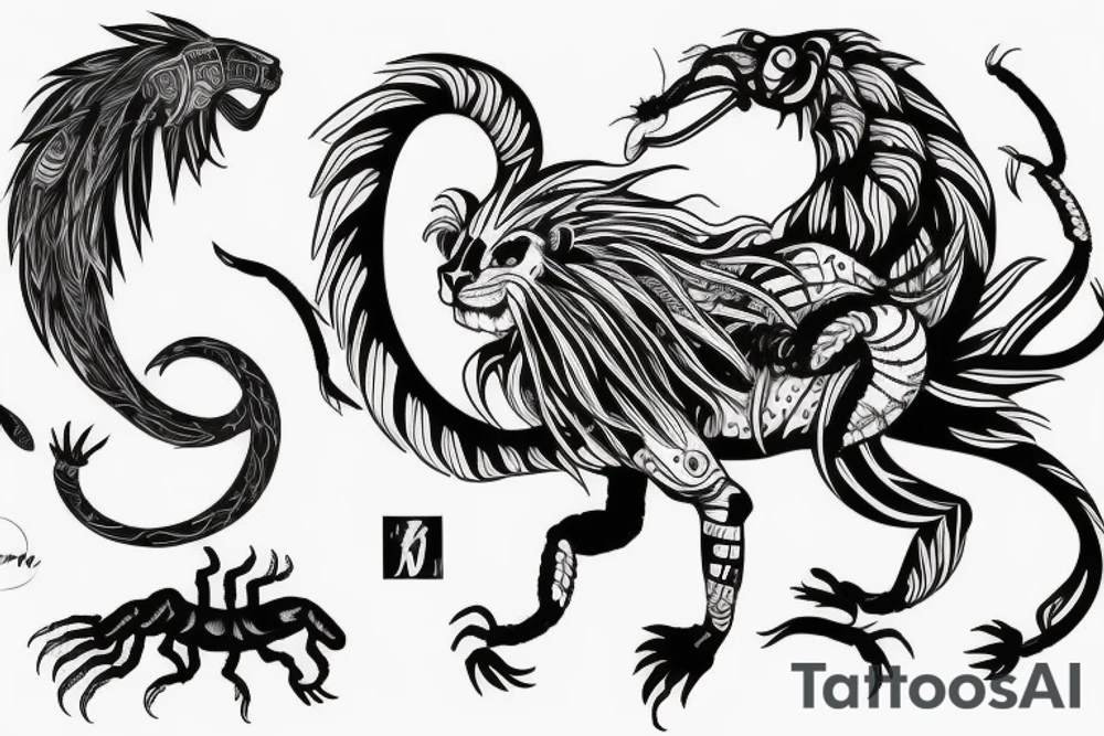 Scorpion and Lion and Fish tattoo idea