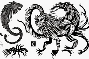 Scorpion and Lion and Fish tattoo idea
