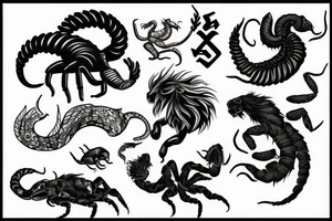 Scorpion and Lion and Fish tattoo idea