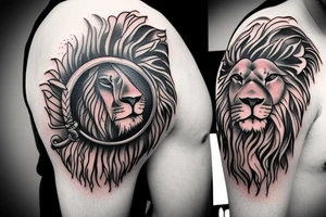 Lion and sail ship with watch and cloud for shoulder. tattoo idea