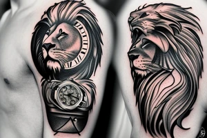 Lion and sail ship with watch and cloud for shoulder. tattoo idea