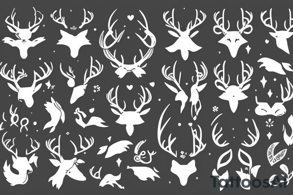 fox with antlers, victorian ornaments background tattoo idea