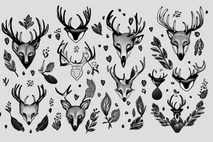 fox with antlers, victorian ornaments background tattoo idea