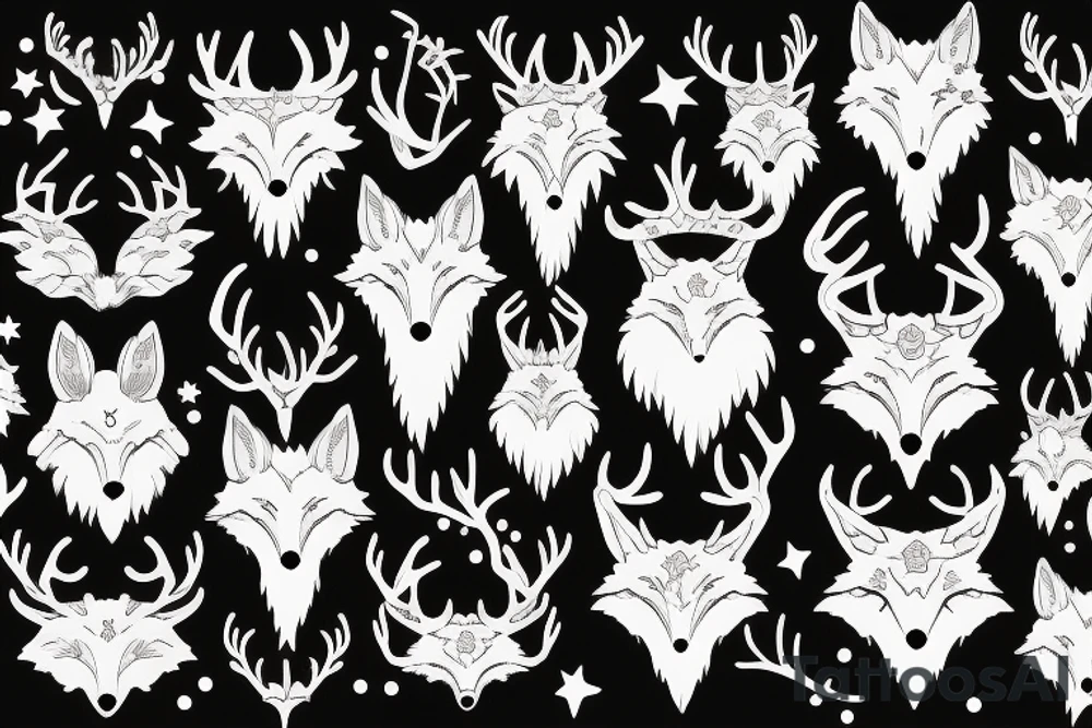 fox with antlers, victorian ornaments background tattoo idea fox with antlers, victorian ornaments background tattoo idea