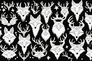 fox with antlers, victorian ornaments background tattoo idea