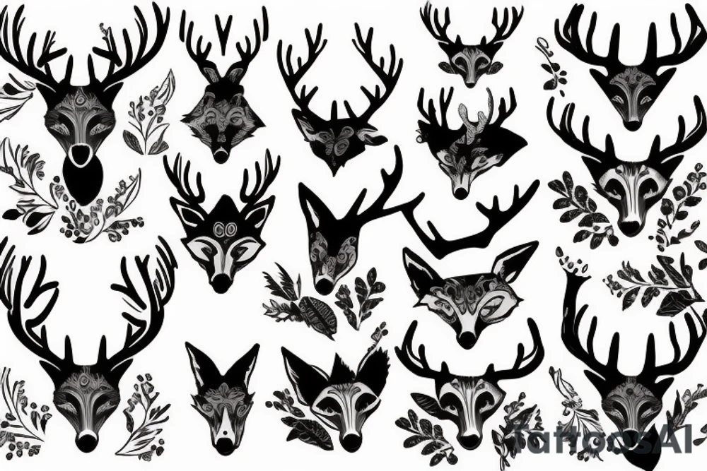fox with antlers, victorian ornaments background tattoo idea fox with antlers, victorian ornaments background tattoo idea