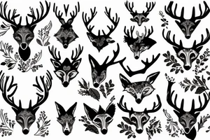 fox with antlers, victorian ornaments background tattoo idea