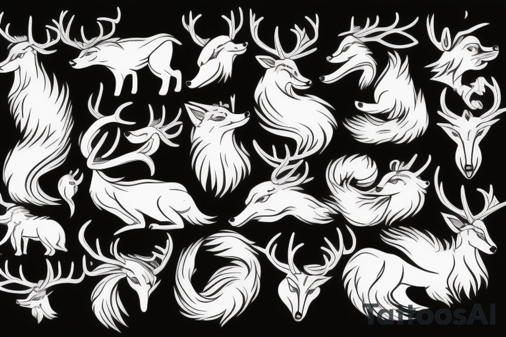 fox with antlers. full body animal. attack position tattoo idea fox with antlers. full body animal. attack position tattoo idea