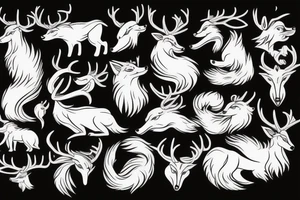 fox with antlers. full body animal. attack position tattoo idea