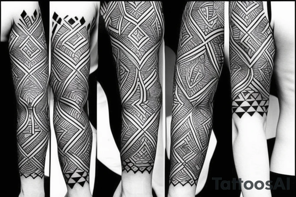 geometric African sleeve tattoo idea