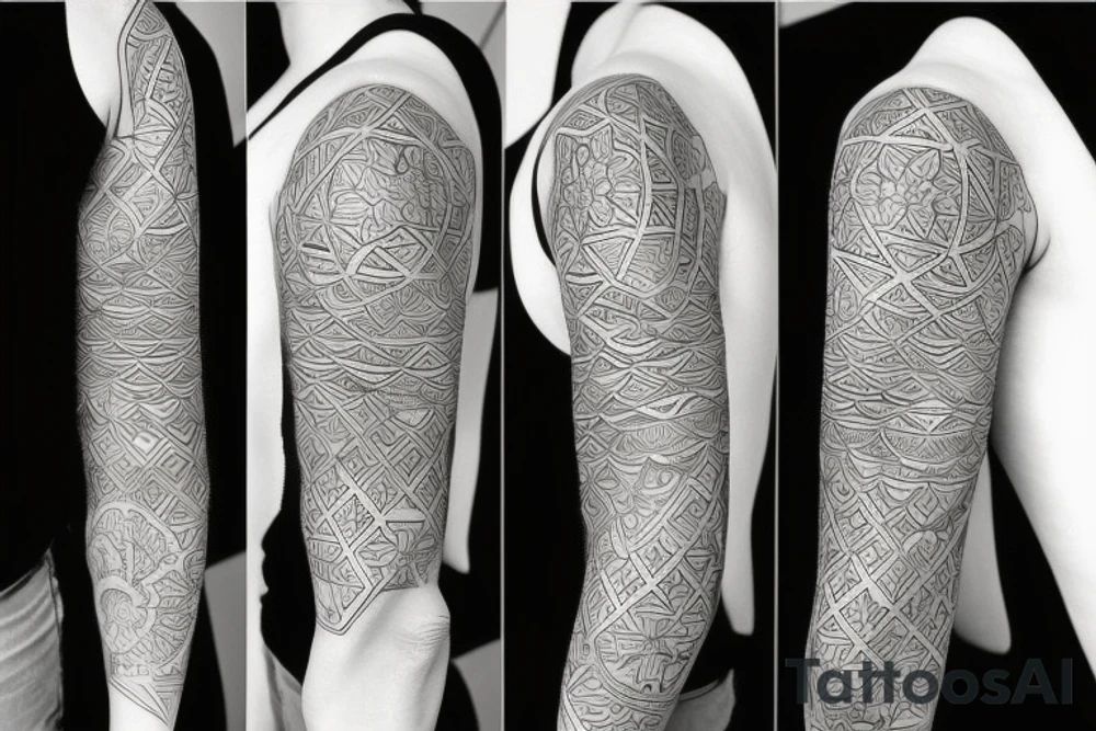 geometric floral sleeve tattoo idea