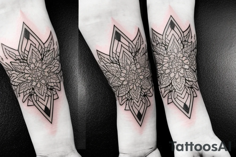 geometric floral sleeve tattoo idea