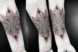 geometric floral sleeve tattoo idea