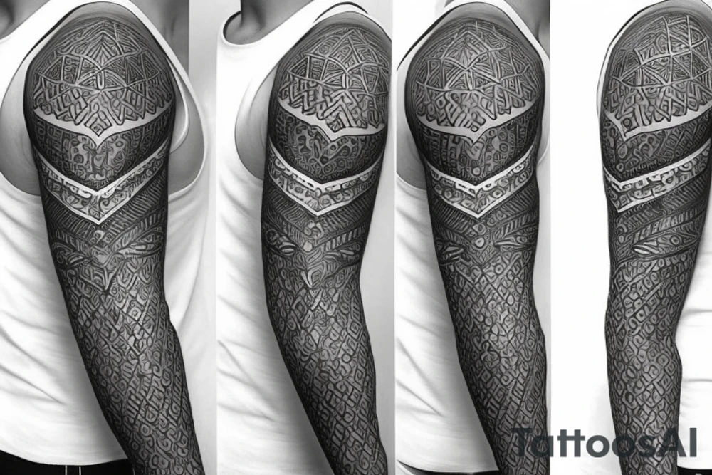geometric floral sleeve tattoo idea