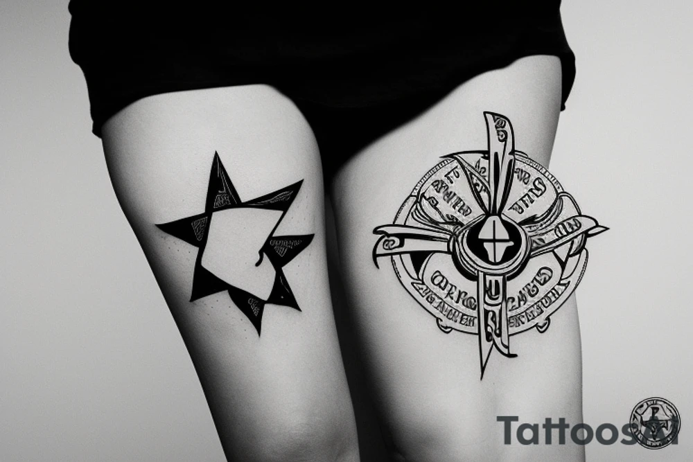 The Star of life with the words "Scoline Apnoea" integrated into it tattoo idea