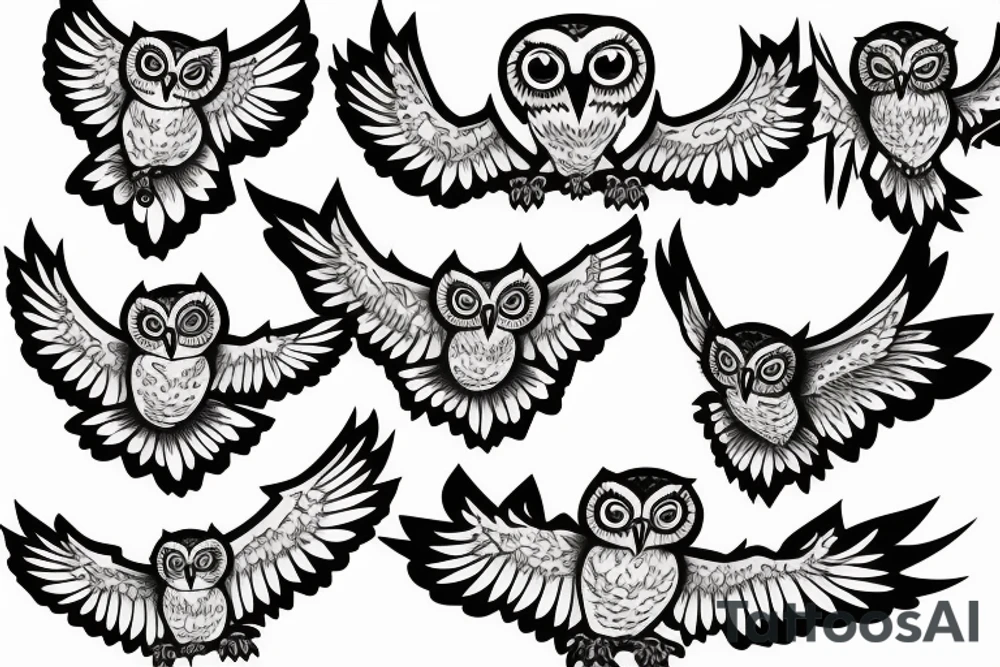flying screech-owl tattoo idea