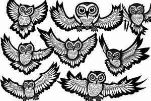 flying screech-owl tattoo idea