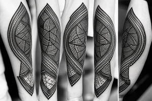 black and white tattoo featuring a guitar silhouette with simple line work, and added elements such as a cassette tape or a microphone, both in black and white tattoo idea