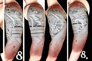 quarter sleeve incorporating 80's elements and guitar/music tattoo idea