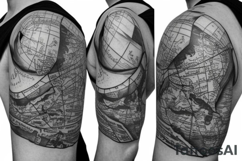 Sleeve for my right arm which has map of south africa, USa, india, canada tattoo idea