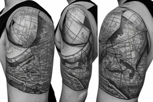 Sleeve for my right arm which has map of south africa, USa, india, canada tattoo idea