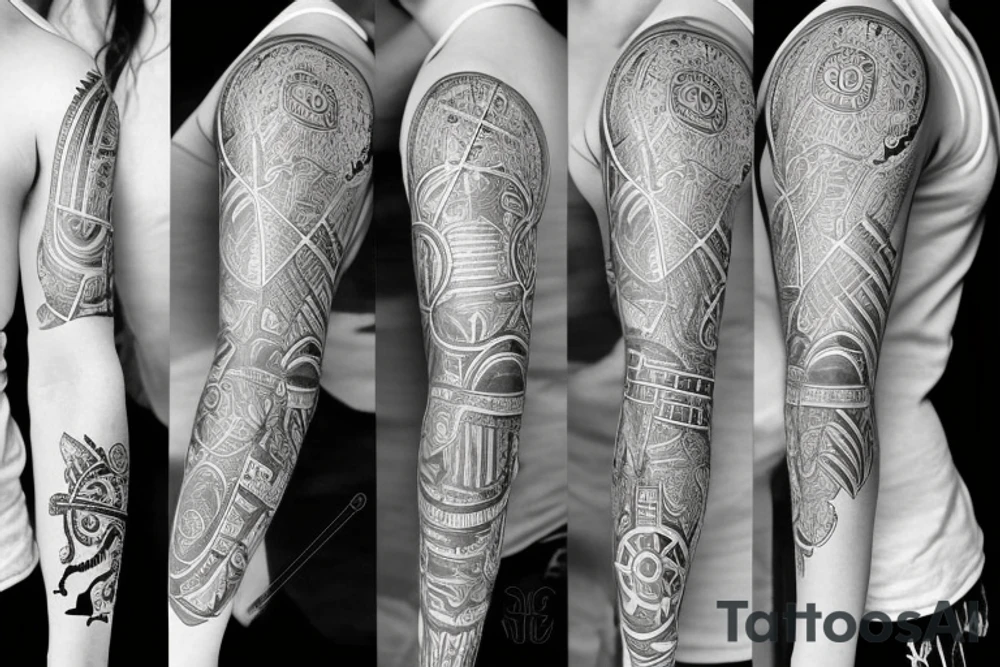 Sleeve for my right arm which has map of south africa, USa, india, canada
with a clock and plane tattoo idea