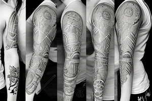 Sleeve for my right arm which has map of south africa, USa, india, canada
with a clock and plane tattoo idea