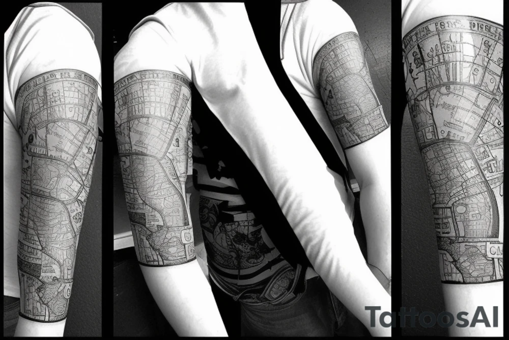 Sleeve for my right arm which has map of south africa, USa, india, canada
with a clock and plane tattoo idea