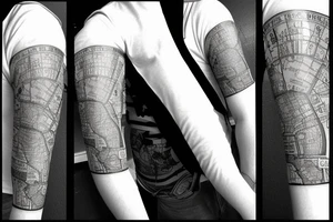 Sleeve for my right arm which has map of south africa, USa, india, canada
with a clock and plane tattoo idea