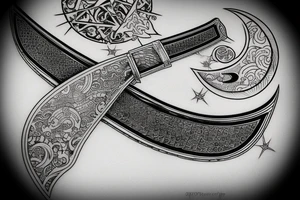 ornate katana piercing the moon tattoo idea