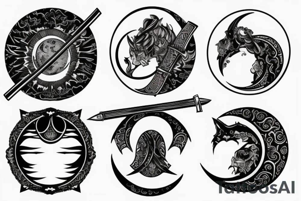 ornate katana piercing the moon tattoo idea