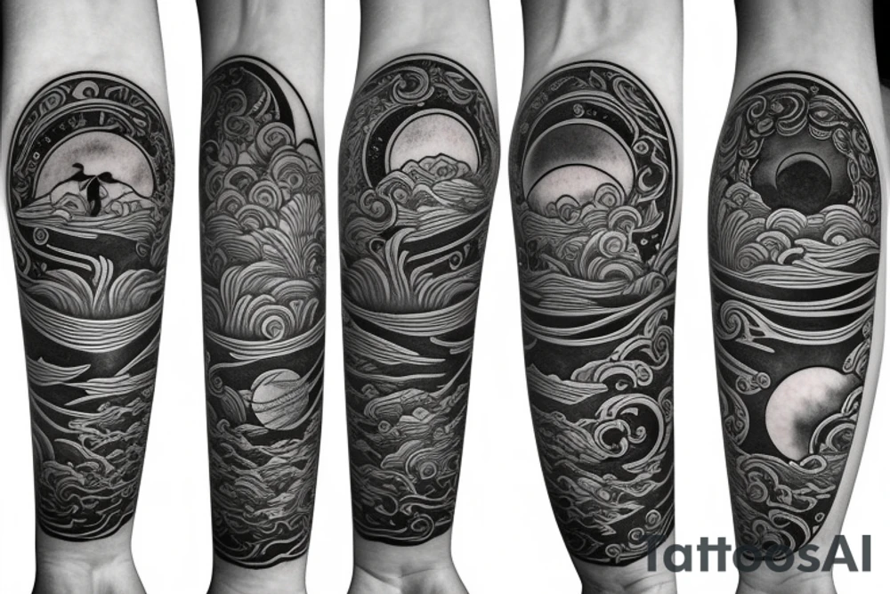 ornate katana piercing the moon tattoo idea