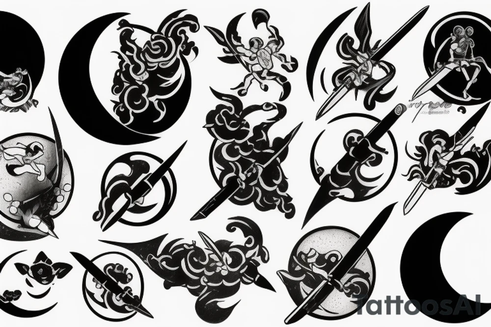 Katana piercing the moon tattoo idea