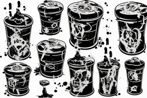 A toxic waste barrel on its side with black sludge pouring out. tattoo idea