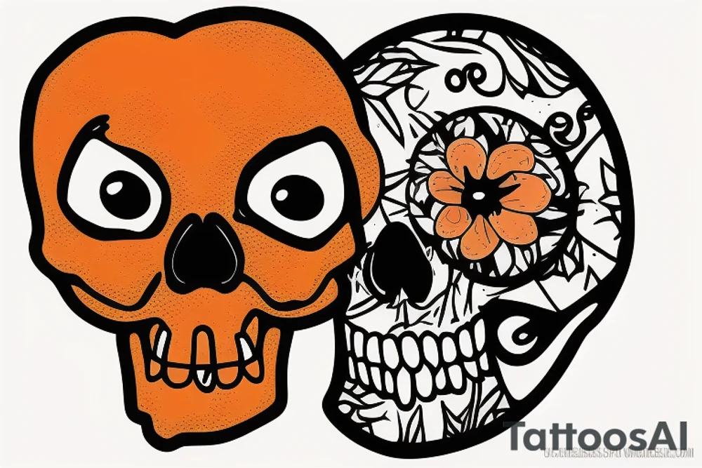 Orange teddy bear with a skull for a face tattoo idea