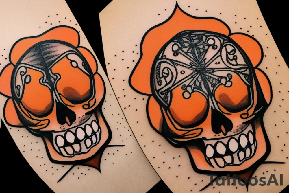 Orange teddy bear with a skull for a face tattoo idea