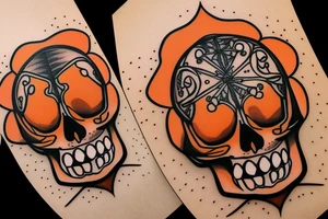 Orange teddy bear with a skull for a face tattoo idea