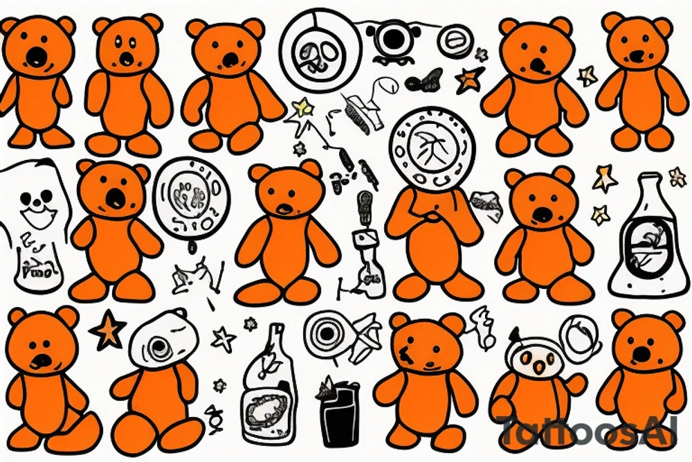 Orange teddy bear tattoo idea