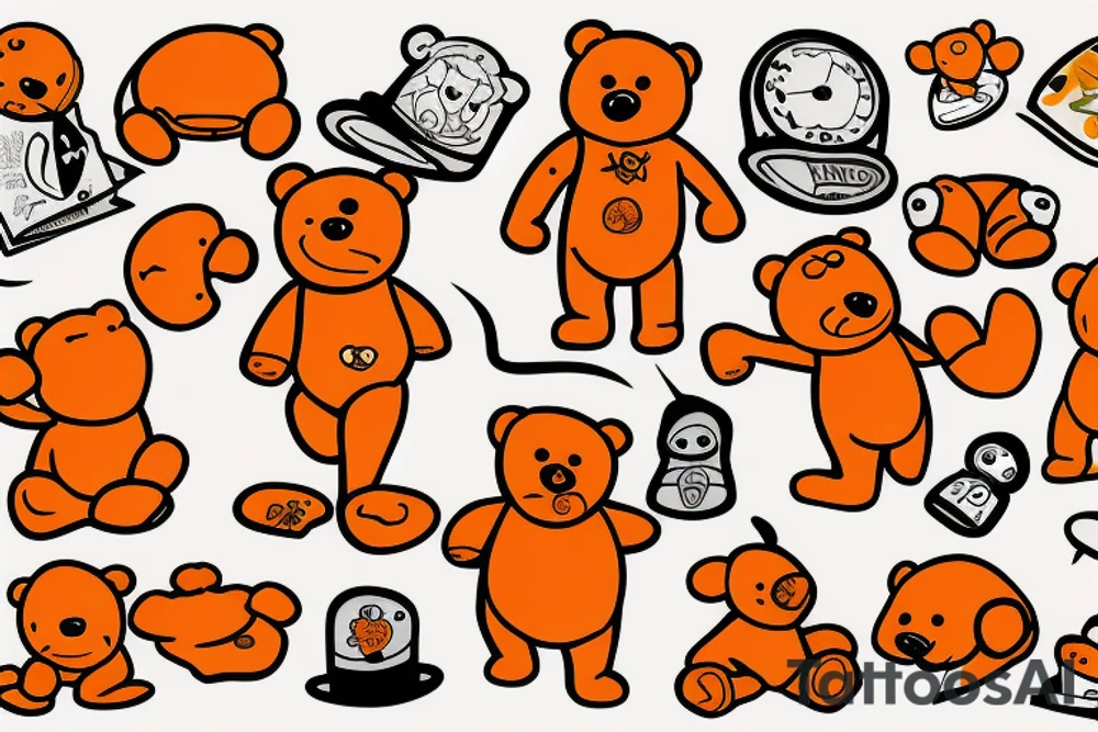 Orange teddy bear tattoo idea