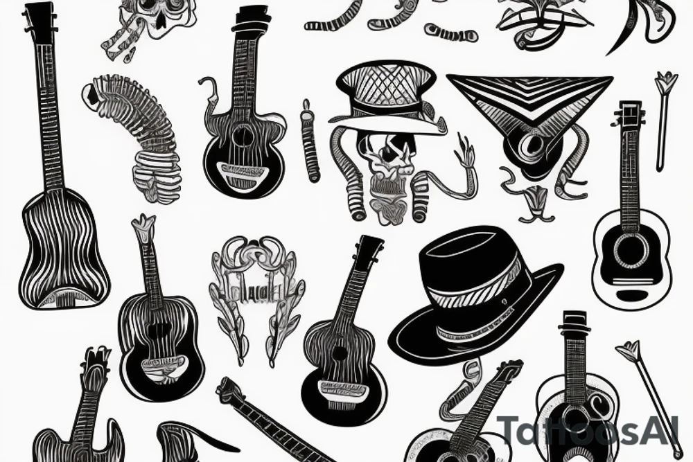 Mexican guitar with a scorpion and a Mexican hat tattoo idea