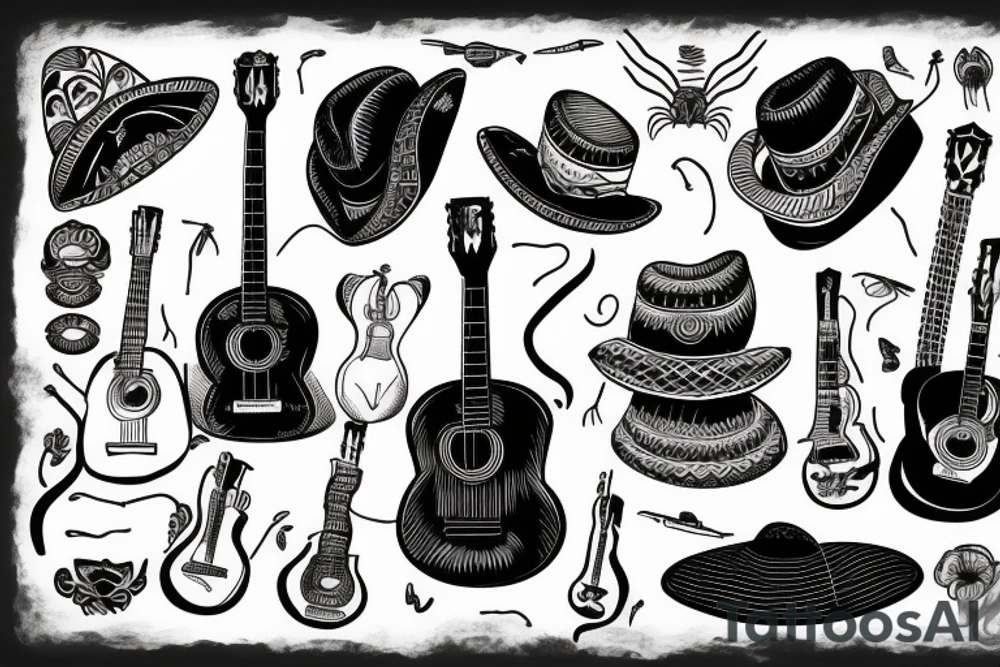 Mexican guitar with a scorpion and a Mexican hat tattoo idea