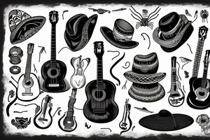 Mexican guitar with a scorpion and a Mexican hat tattoo idea