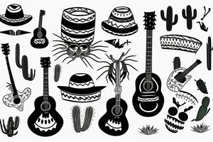 Mexican guitar with a scorpion and a Mexican hat and cactus tattoo idea