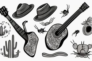Mexican guitar with a scorpion and a Mexican hat and cactus tattoo idea