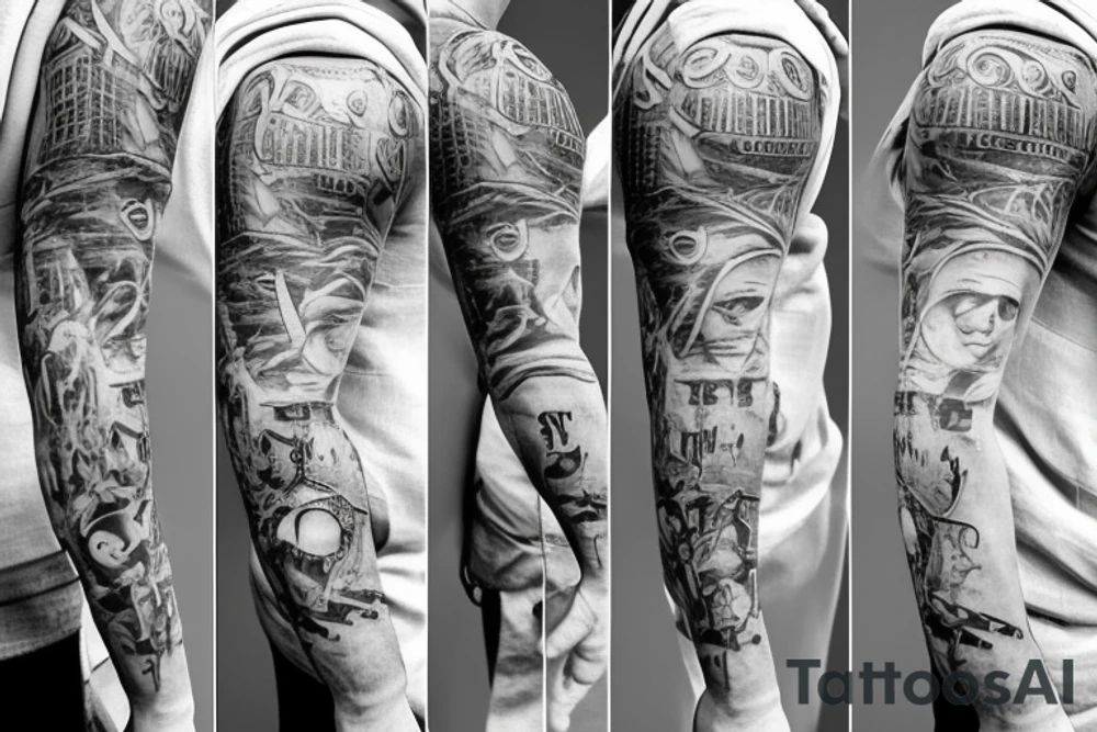 a man hanging from a rope with a paper bag on his head tattoo idea