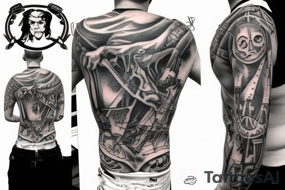 a man hanging from a rope tattoo idea