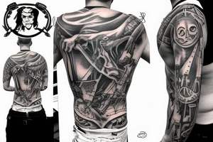 a man hanging from a rope tattoo idea
